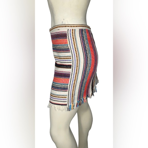 ZARA Multicolored Ethnic Western Aztec Woven Boho Frayed Fringe Mini Skirt - Picture 6 of 10